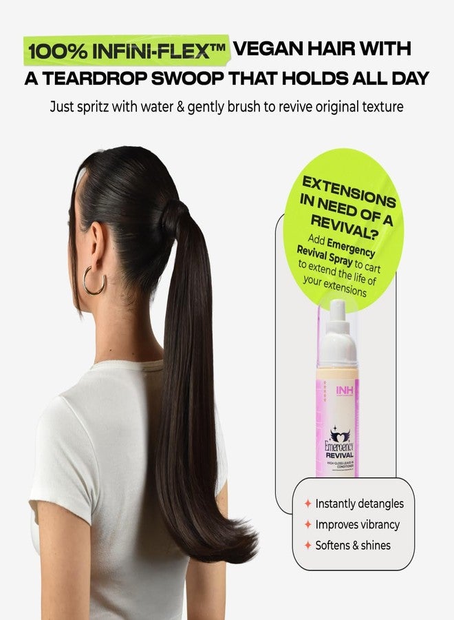 اي ان اتش وصلة شعر لولا من آي إن إتش هير - بني داكن | وصلة شعر لولا بطول 17 بوصة، ذيل حصان مستقيم بمشبك مع ثنية، قاعدة مشط ثابتة وتصميم ملفوف، طول متوسط للنساء، شعر صناعي نباتي خفيف الوزن - Image 4